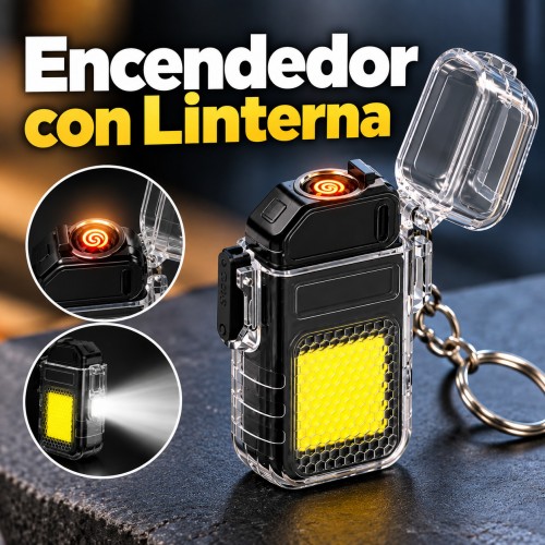 Encendedor eléctrico 2 en 1 con linterna LED y llavero, compacto, práctico y recargable para uso diario- Por mayoreo