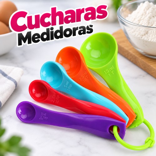 Set  de cucharas medidoras para cocina fabricadas en plástico resistente y ligero. Incluye varias medidas Por Mayoreo 