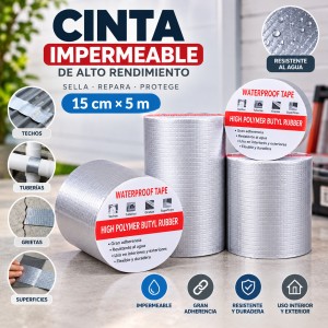 Cinta de sellado impermeable y a prueba de humedad de 15 cm × 5 m, autoadhesiva para techos, cocinas y reparaciones- Por mayoreo 
