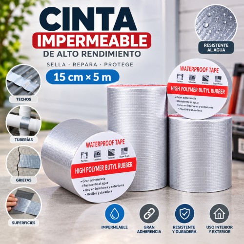 Cinta de sellado impermeable y a prueba de humedad de 15 cm × 5 m, autoadhesiva para techos, cocinas y reparaciones- Por mayoreo 