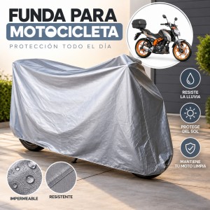 Funda XL para motocicleta elaborada en plástico sencillo, ideal para cubrir la moto durante su resguardo- Por mayoreo 