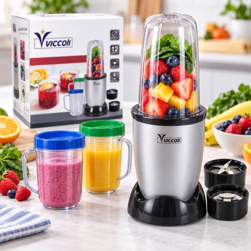 Licuadora personal de 12 piezas con vasos y accesorios, ideal para preparar jugos, licuados y smoothies - Por mayoreo 