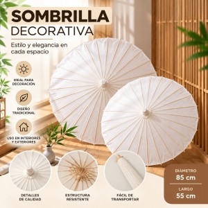 Sombrilla decorativa blanca de 85 cm de diámetro y 55 cm de largo, ideal para eventos, decoración y fotografías- Por mayoreo 