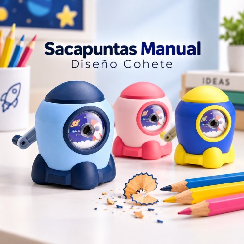Sacapuntas manual infantil con diseño de cohete, compacto, práctico y perfecto para escuela, hogar u oficina- Por mayoreo Sacapuntas manual infantil con diseño de cohete, compacto, práctico y perfecto para escuela, hogar u oficina- Por mayoreo