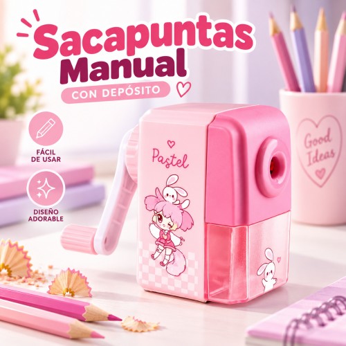 Sacapuntas manual con depósito recolector, diseño infantil y manivela de fácil uso- Por mayoreo Sacapuntas manual con depósito recolector, diseño infantil y manivela de fácil uso- Por mayoreo