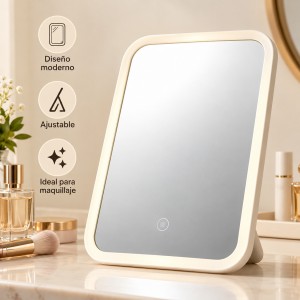 Espejo de maquillaje con luz LED y soporte de mesa, ideal para maquillaje y cuidado personal - Por mayoreo 