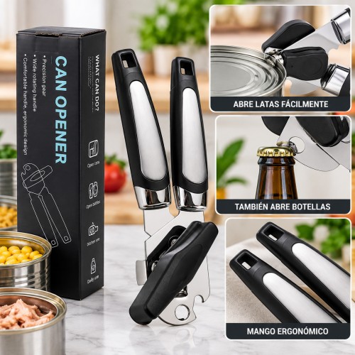 Abrelatas manual ergonómico con mango antideslizante, ideal para abrir latas y botellas de forma rápida y cómoda- Por mayoreo 