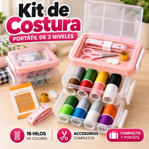 Kit de costura portátil con hilos, agujas, tijeras y accesorios en estuche compacto, ideal para hogar- Por mayoreo Kit de costura portátil con hilos, agujas, tijeras y accesorios en estuche compacto, ideal para hogar- Por mayoreo