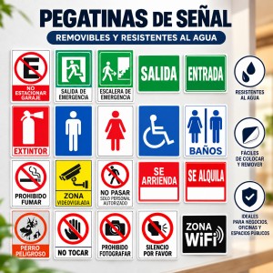 Set de señalamientos de seguridad, emergencia y acceso para negocios, oficinas y espacios públicos- Por mayoreo 