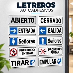 Letreros autoadhesivos para señalización de negocios, oficinas, baños y puertas- Por mayoreo 