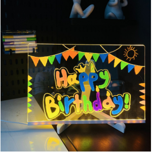 Pizarra acrílica LED de 200 x 200 mm, ideal para crear mensajes, dibujos y decoraciones luminosas reutilizables- Por mayoreo 