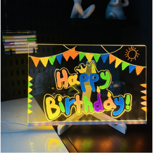 Pizarra acrílica LED de 200 x 200 mm, ideal para crear mensajes, dibujos y decoraciones luminosas reutilizables- Por mayoreo 