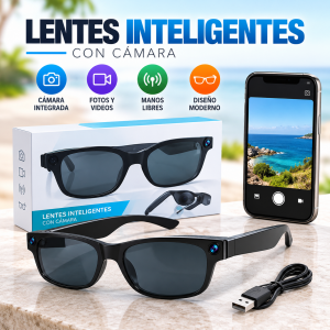 Lentes inteligentes con conexión Bluetooth y diseño moderno, ideales para vincularse de forma inalámbrica con dispositivos compatibles.