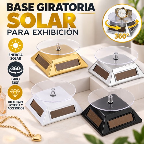 Base giratoria solar 360° para exhibir joyería, relojes, figuras y productos pequeños de forma atractiva