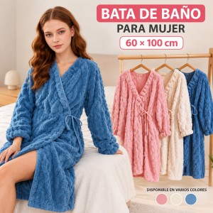 Bata tipo kimono para mujer con diseño unicolor y textura acanalada con mangas largas y cinturón ajustable para mayor comodidad- Por mayoreo 