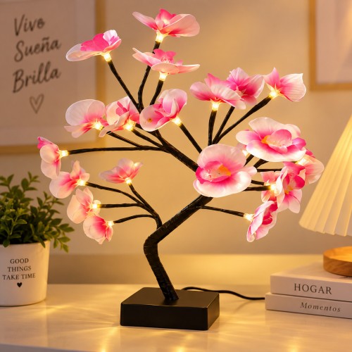 Lámpara decorativa tipo árbol con flores LED, ideal para crear un ambiente cálido