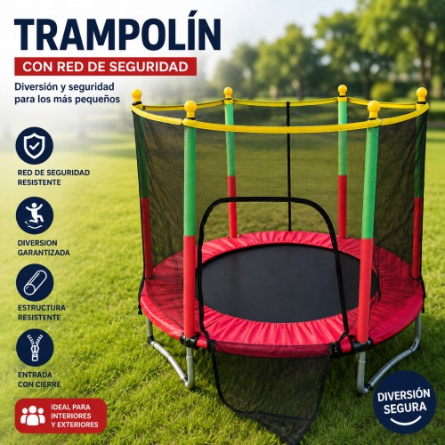 Trampolín infantil con red de seguridad, estructura resistente y entrada con cierre. Ideal para patio, jardín, interiores y exteriores-Por mayoreo Trampolín infantil con red de seguridad, estructura resistente y entrada con cierre. Ideal para patio, jardín, interiores y exteriores-Por mayoreo