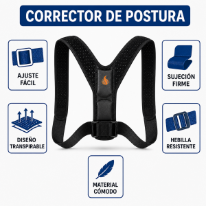 Corrector de postura ajustable diseñado para brindar soporte a la espalda y ayudar a mantener una posición adecuada durante el día- Por mayoreo