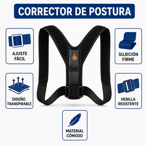 Corrector de postura ajustable diseñado para brindar soporte a la espalda y ayudar a mantener una posición adecuada durante el día- Por mayoreo
