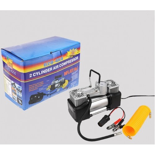 Compresor de aire portátil de doble cilindro, ideal para inflar llantas de autos y otros artículos inflables potencia máxima de inflado de 150 PSI- e incluye 3 adaptadores para diferentes usos- Por mayoreo Compresor de aire portátil de doble cilindro, ideal para inflar llantas de autos y otros artículos inflables potencia máxima de inflado de 150 PSI- e incluye 3 adaptadores para diferentes usos- Por mayoreo