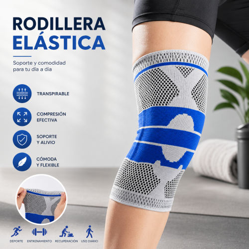 Rodillera deportiva elástica con compresión, soporte cómodo y tejido transpirable. Ideal para deporte, entrenamiento, recuperación y uso diario- Por mayoreo