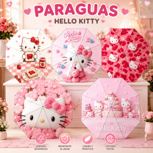 Sombrilla infantil en tonos rosa con estampados tiernos y coloridos, ideal para acompañar a las niñas en días de lluvia o salidas al exterior- Por mayoreo 