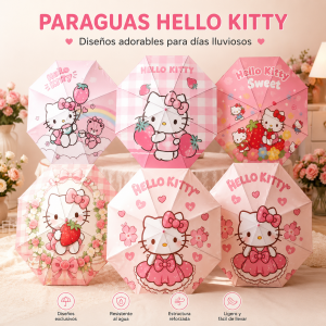 Paraguas infantil con diseños kawaii en tonos rosa, ideal para proteger de la lluvia con estilo adorable y divertido- por mayoreo 