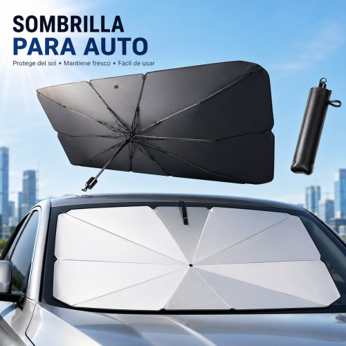 Parasol Plegable para Parabrisas de Auto – Protector Solar Tipo Paraguas, Fácil de Guardar y Usar- Por mayoreo 
