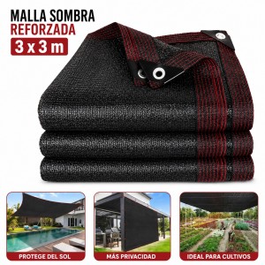 Malla sombra negra 3x3 m reforzada con ojales, ideal para jardín, terraza, piscina, cultivos y protección solar exterior- Por mayoreo 