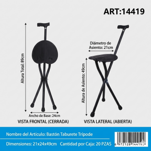 Banco Plegable Portátil con Bastón Integrado – Asiento de Descanso Ligero y Resistente – Ideal para Viajes y Exteriores- Por Mayoreo 14419