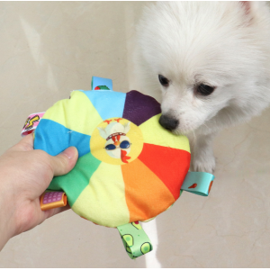 Pelota de felpa suave y colorida con sonido para perros. Ideal para juego interactivo, mordida ligera y estimulación sensorial- Por mayoreo 