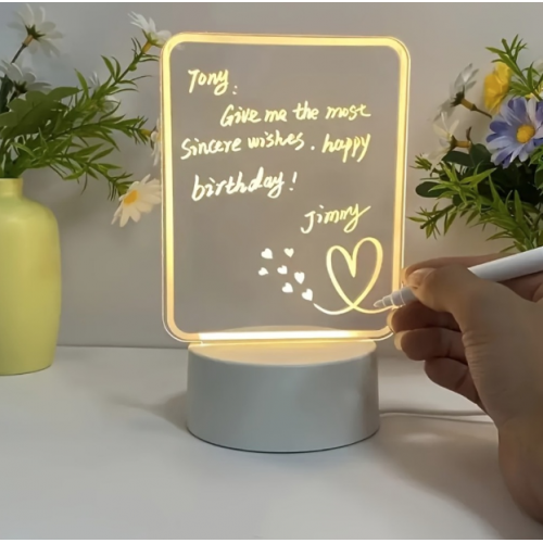 Lámpara LED acrílica decorativa con luz cálida, base moderna y superficie para mensajes personalizados- Por mayoreo Lámpara LED acrílica decorativa con luz cálida, base moderna y superficie para mensajes personalizados- Por mayoreo