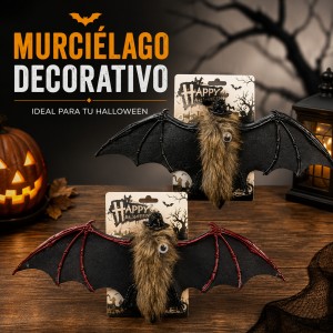 Murciélago decorativo de Halloween con alas extendidas y cuerpo tipo peluche- Por mayoreo 