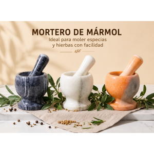 Mortero de mármol con mano, ideal para moler especias, hierbas, semillas y condimentos- por mayoreo 