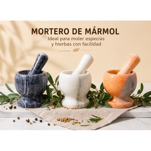 Mortero de mármol con mano, ideal para moler especias, hierbas, semillas y condimentos- por mayoreo Mortero de mármol con mano, ideal para moler especias, hierbas, semillas y condimentos- por mayoreo