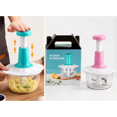 Picador manual con recipiente transparente y cuchillas dobles en forma de S, para preparar alimentos fácilmente- Por mayoreo Picador manual con recipiente transparente y cuchillas dobles en forma de S, para preparar alimentos fácilmente- Por mayoreo