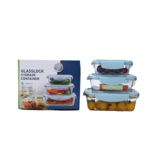 Set de Recipientes de Vidrio Herméticos 3 Piezas. Contenedores de Vidrio para Comida 370ml+640ml+1040ml- Por mayoreo 