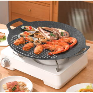 Plancha redonda o Sartén para parrilla redondo de hierro fundido con revestimiento antiadherente y 30 cm de diámetro. Ideal para carnes, verduras- Por mayoreo