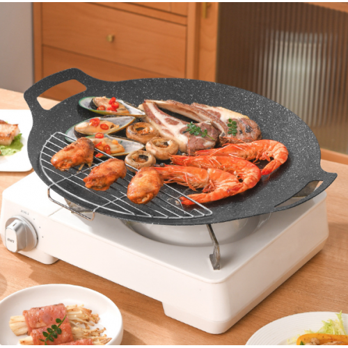 Plancha redonda o Sartén para parrilla redondo de hierro fundido con revestimiento antiadherente y 30 cm de diámetro. Ideal para carnes, verduras- Por mayoreo