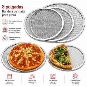 Bandeja de malla metálica de 8 pulgadas diseñada para hornear pizzas con una cocción más uniforme y una base más crujiente- por mayoreo