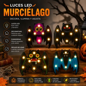 Luz de murciélago LED de 16 x 18 cm con diseños surtidos, ideal para decoración de Halloween, fiestas y ambientes temáticos- Por mayoreo