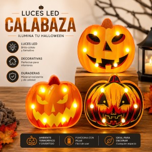 Luces LED decorativas de calabaza para Halloween, ideales para fiestas, vitrinas, hogar o negocios- Por mayoreo 
