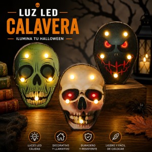 Luz de calavera LED de 17.5 x 13 cm, ideal para Halloween, fiestas y decoración- Por mayoreo 