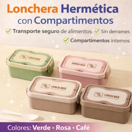 Lonchera Hermética con Compartimentos y Broches de Seguridad –, Ideal para transportar alimentos de forma ordenada- Por Mayoreo M34878-2 Lonchera Hermética con Compartimentos y Broches de Seguridad –, Ideal para transportar alimentos de forma ordenada- Por Mayoreo M34878-2