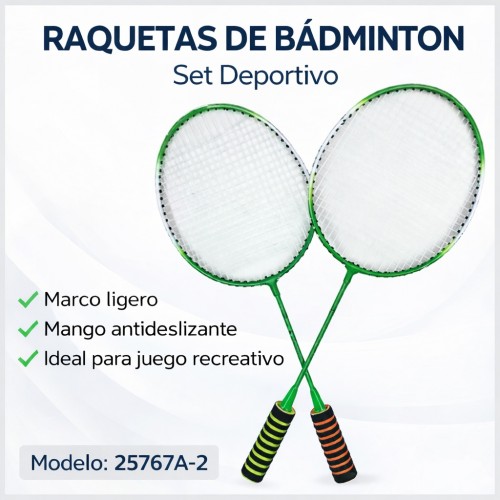 Juego de raquetas de bádminton ideal para actividades recreativas, deporte al aire libre y juegos familiares. Por Mayoreo 25767A-2