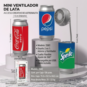 Mini ventilador portátil USB con diseño tipo lata decorativa, ideal para escritorio, oficina, hogar, escuela y regalo-Por Mayoreo  258A