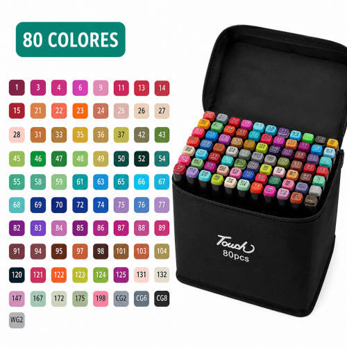 Set Plumones 80 Piezas Estuche  Marcadores Doble Punta Dibujo, con base de la pluma , por mayoreo 