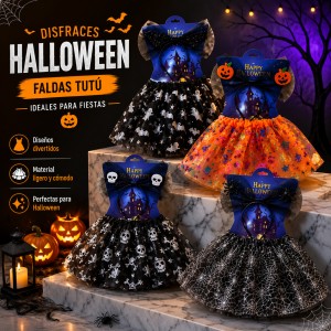 Set de tutú con diadema de Halloween en modelos surtidos. Ideal para disfraces, fiestas temáticas- Por mayoreo 