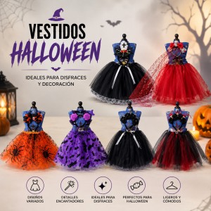 Vestidos decorativos de Halloween con diseños variados, ideales para disfraces, decoración- Por mayoreo 