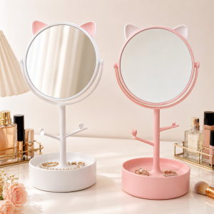 Espejo de maquillaje con diseño adorable de orejitas, ideal para tocador, recámara, baño, escritorio o rutina diaria de belleza- por mayoreo 